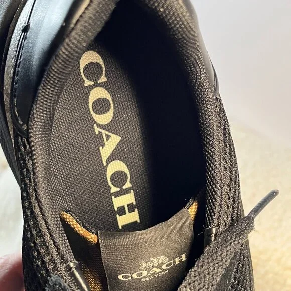 Coach Men's Tech Runner Sneakers FG4591 Size 10D | Signature Black Mesh & Tan - Picture 7 of 16